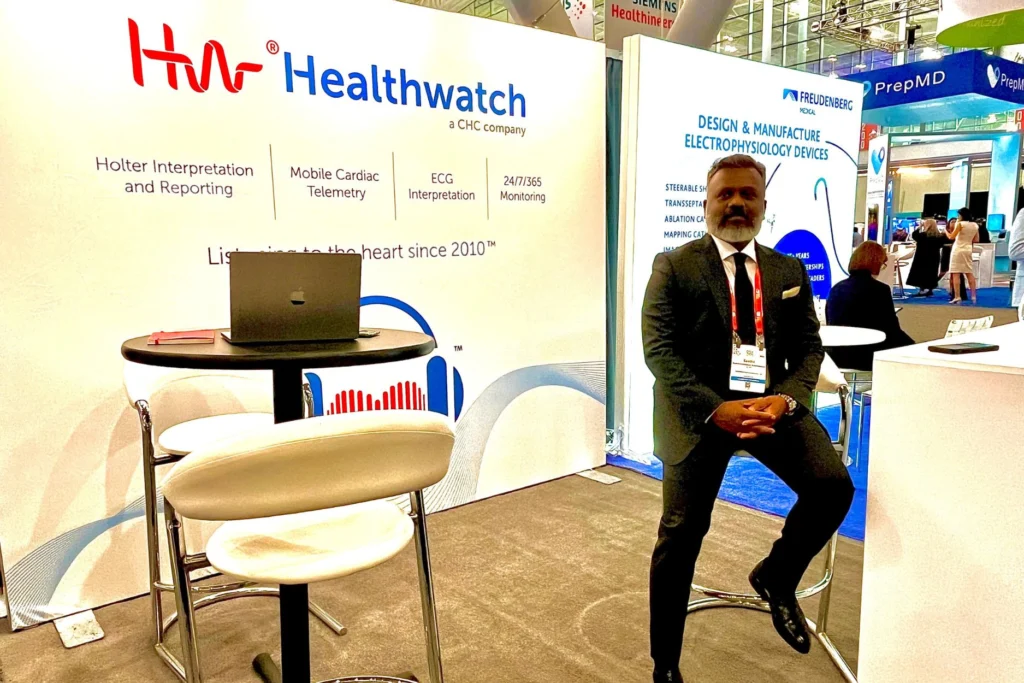 Dr. Kandeepan in his element, all set to welcome guests at the Healthwatch stall.