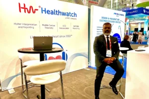 Dr. Kandeepan in his element, all set to welcome guests at the Healthwatch stall.