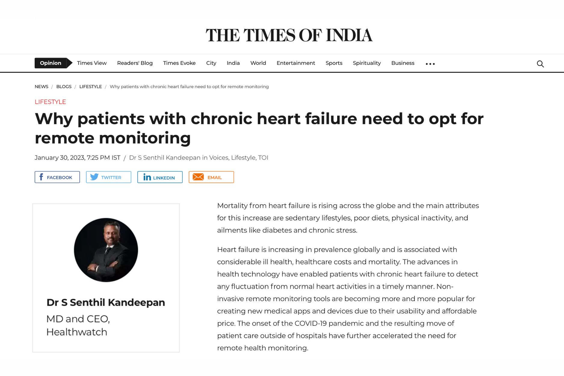 Published in Times of India